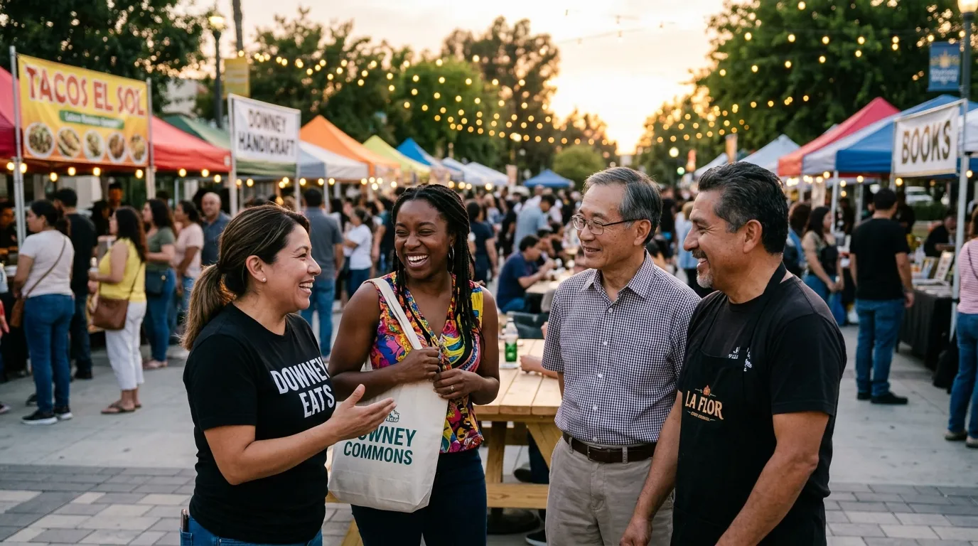 Downey residents gathering at a community event