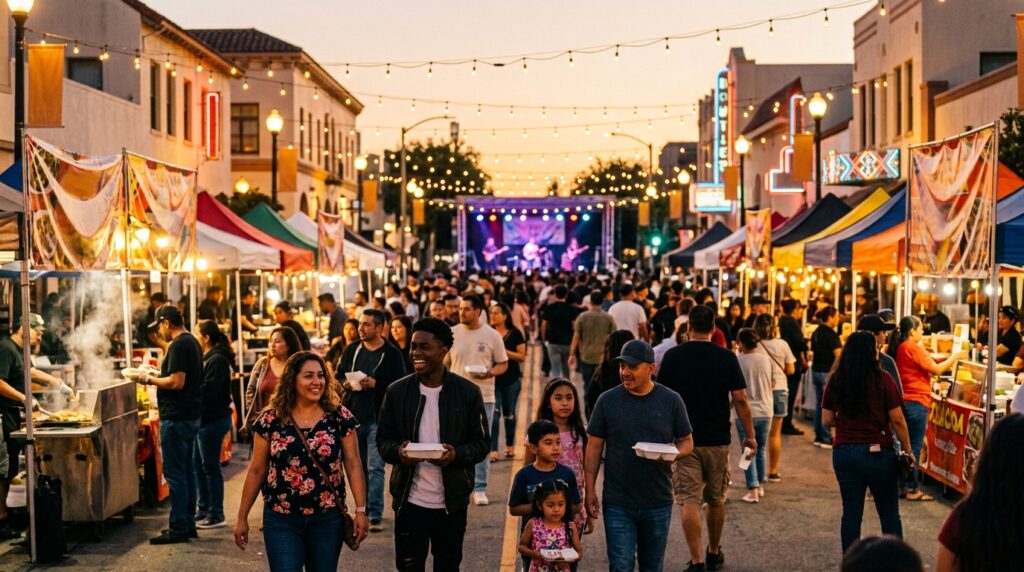 Evening community festival in Downtown Downey