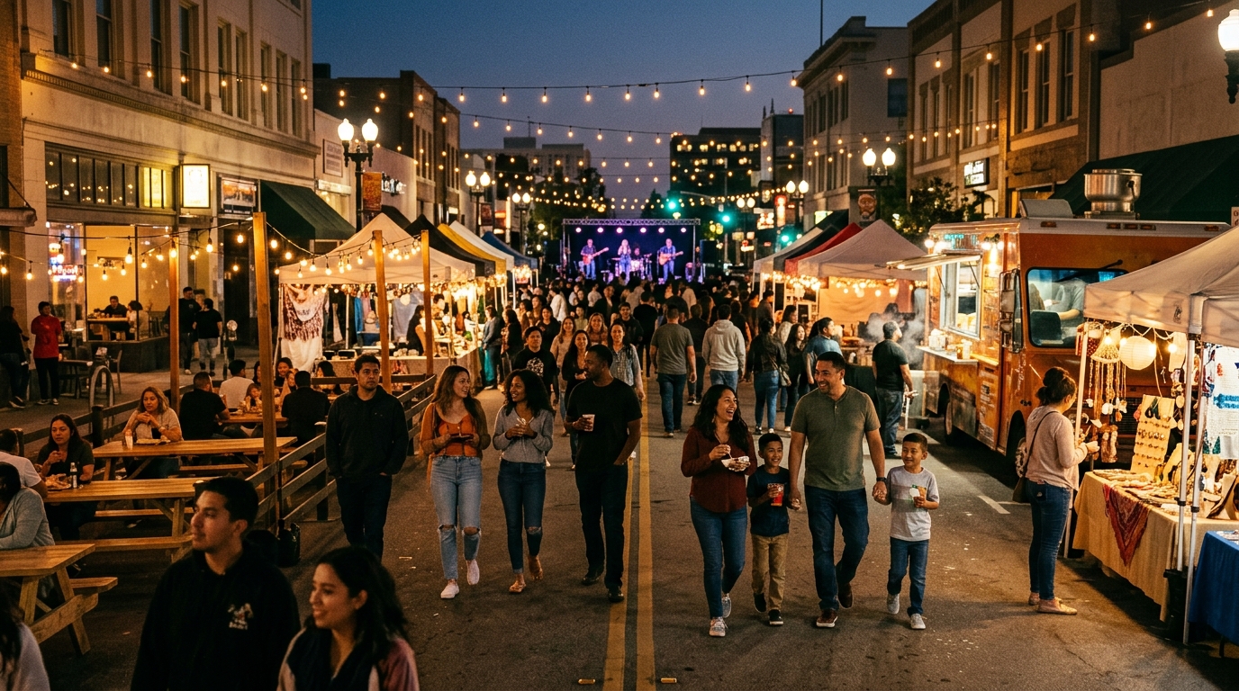 Food trucks and vendors at the Downtown Downey Night Market