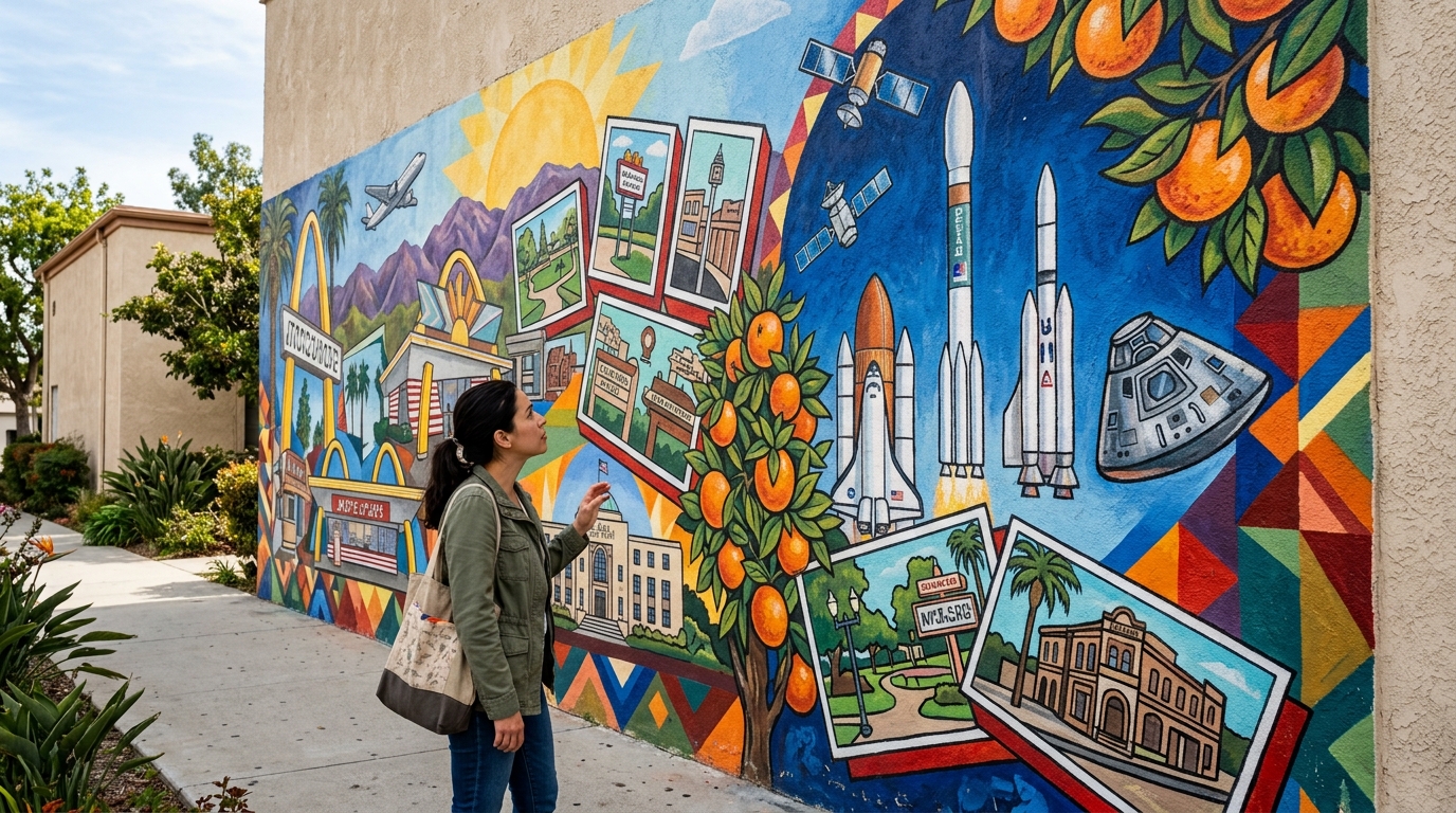 Historic and aerospace details in a Downey mural